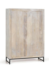 Giner and Colomer - 2-Door Mango Wood Display Cabinet & Metal Base, Carved Doors