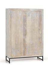 Giner and Colomer - 2-Door Mango Wood Display Cabinet & Metal Base, Carved Doors