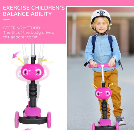 HOMCOM 5 in1 Kids  Scooter 3 Wheel Toddler scooter Kick Scooter with Adjustable Handlebar, Removable Seat & Back Rest for 18 Month+, Pink