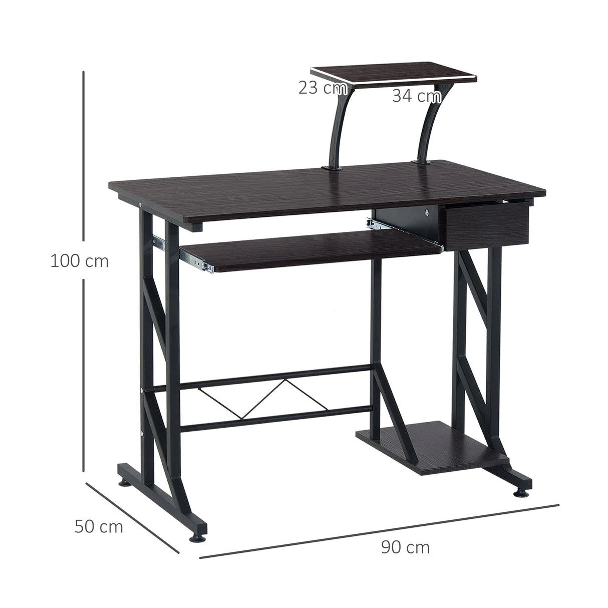 HOMCOM Computer Desk with Display Stand, Sliding Keyboard Tray Drawer and Host Box Shelf Home Office Workstation Dark Brown