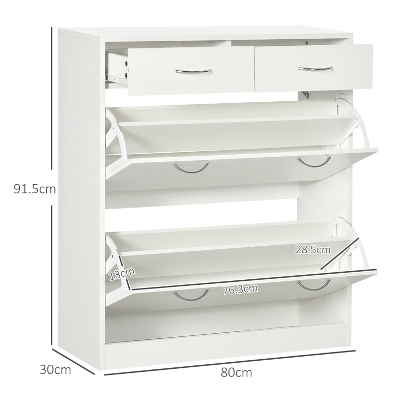 HOMCOM Narrow Shoe Storage with 2 Flip Drawers and Adjustable Shelves Shoe Cabinet Organizer for 12 Pairs of Shoes, White