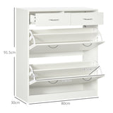 HOMCOM Narrow Shoe Storage with 2 Flip Drawers and Adjustable Shelves Shoe Cabinet Organizer for 12 Pairs of Shoes, White