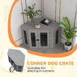 PawHut 2 in 1 Dog Crate Furniture Side Table with Cushion for Medium Dogs, 104 x 55 x 63cm - Grey