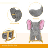 HOMCOM Kids Children Rocking Horse Plush Ride on Animal Wooden Riding Traditional Rocker Gift w/32 nursery rhymes (Grey Elephant)