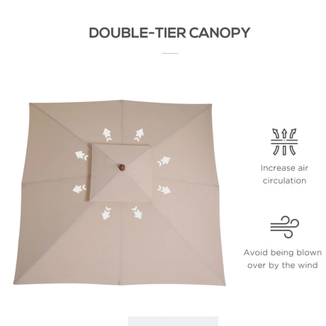 Outsunny 3 x 3 metre Patio Parasol Garden Umbrellas Sunshade Outdoor Wooden Parasol Canopy Double Tier, Beige, BASE NOT INCLUDED