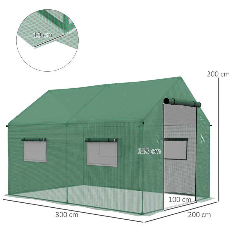 Outsunny Polyethylene Walk-in Polytunnel Greenhouse, 2 x 3(m), Green