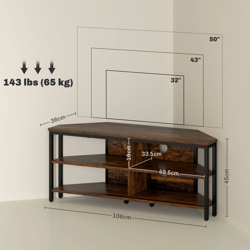 HOMCOM Industrial-Style Corner TV Unit - Black/Brown