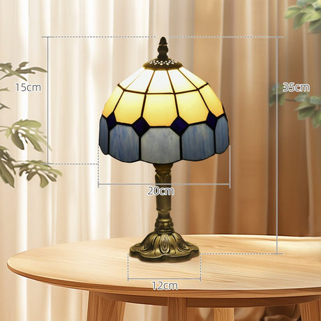 HOMCOM Handmade Stained Glass Table Lamp, Antique Bedside Lamp for Bedroom, Living room, Home, Nightstand, Decorative Night Light, Blue