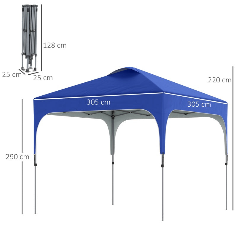 Outsunny 3 x 3(M) Pop Up Gazebo, UPF 50+ Foldable Canopy Tent with Wheeled Carrybag, 4 Leg Weight Bags, Height Adjustable Marquee Shelter 1 person easy setup for Outdoor Garden Patio Party, Blue