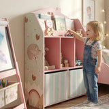 AIYAPLAY Kids Bookshelf with Storage, Toy Storage Unit with Book Display, Shelves and Fabric Drawers for Playroom Nursery, Pink