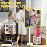 AIYAPLAY Toddler Step Stool, 4 in 1 Standing Tower, Foldable Toddler Step with Safety Rail, for Kitchen, Bathroom, Grey