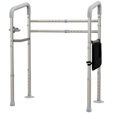 HOMCOM Free Standing Toilet Frame, Height and Width Adjustable Toilet Safety Frame with Arms, 2 Additional Suction Cups, Storage for Elderly, Disabled, Handrail Grab Bar, 136kg Weight Capacity