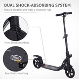 HOMCOM Folding Kick Scooter Hight-Adjustable Urban Scooter w/ Rear Brake, Double Shock Absorption System & 2 Big Wheels, For 14+ Teens Adult, Black