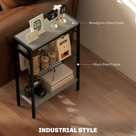 HOMCOM Three Shelf Industrial Side Table, Grey