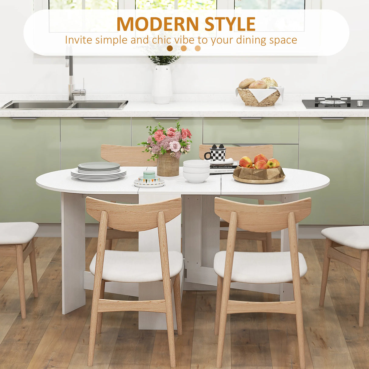 HOMCOM Folding Dining Table, Drop Leaf Table for Small Spaces, Oval Tabletop for Dining Room, Ash Wood-Effect