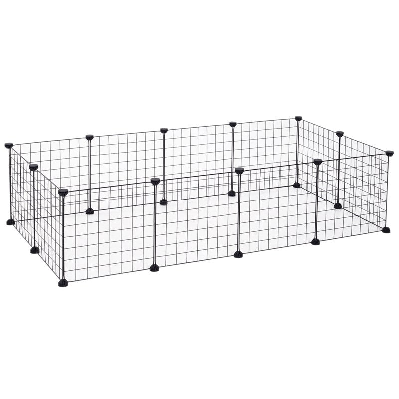 PawHut DIY Pet Playpen Metal Wire Fence 12 Panel Enclosure Indoor Outdoor Guinea Pig Rabbit Small Animals Cage Black