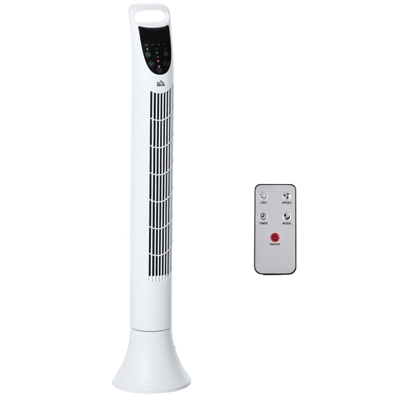 HOMCOM 36'' Freestanding Tower Fan, 3 Speed 3 Mode, 7.5h Timer, 70 Degree Oscillation, LED Panel, 5M Remote Controller, White