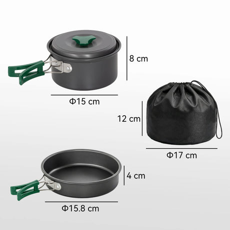 Outsunny Camping Cookware Set, 8-Piece Ultralight Camping Cooking Kit with Anti-Scald Handles, Grey