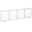 PawHut Freestanding Pet Gate 4 Panel Wooden Dog Barrier Folding Safety Fence with Support Feet up to 204cm Long 61cm Tall for Doorway Stairs White