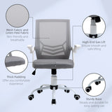 Vinsetto Home Office Chair and Computer Desk Set, Mesh Chair with with 90 Flip-up Armrest, Study Desk with Keyboard Tray and Drawer, White and Grey
