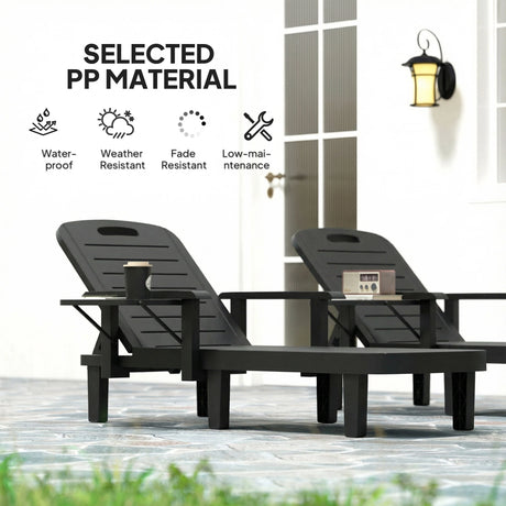 Outsunny Set of 2 Reclining Sun Loungers, 5 Positions Adjustable Outdoor Chaise Lounge Chair with Armrests, Black