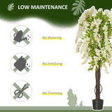 HOMCOM Artificial Realistic White Wisteria Tree Faux Decorative Plant in Nursery Pot for Indoor Outdoor Décor, 160cm