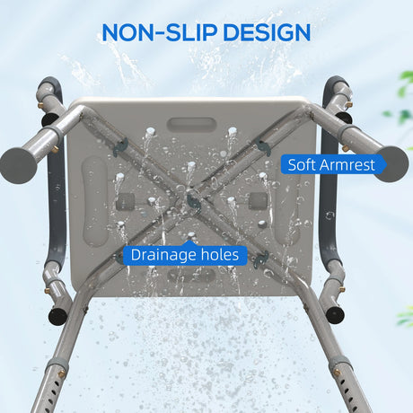 HOMCOM 57-69cm Aluminium Frame Bath Seat - Light Blue