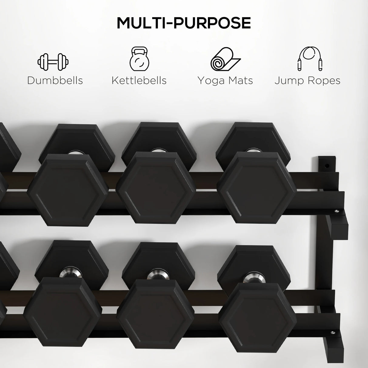 SPORTNOW Wall-Mounted Dumbbell Rack, 2-Tier Weight Stand, Space-Saving and Multi-Functional Steel organiser for Home Gym, Black