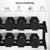 SPORTNOW Wall-Mounted Dumbbell Rack, 2-Tier Weight Stand, Space-Saving and Multi-Functional Steel organiser for Home Gym, Black