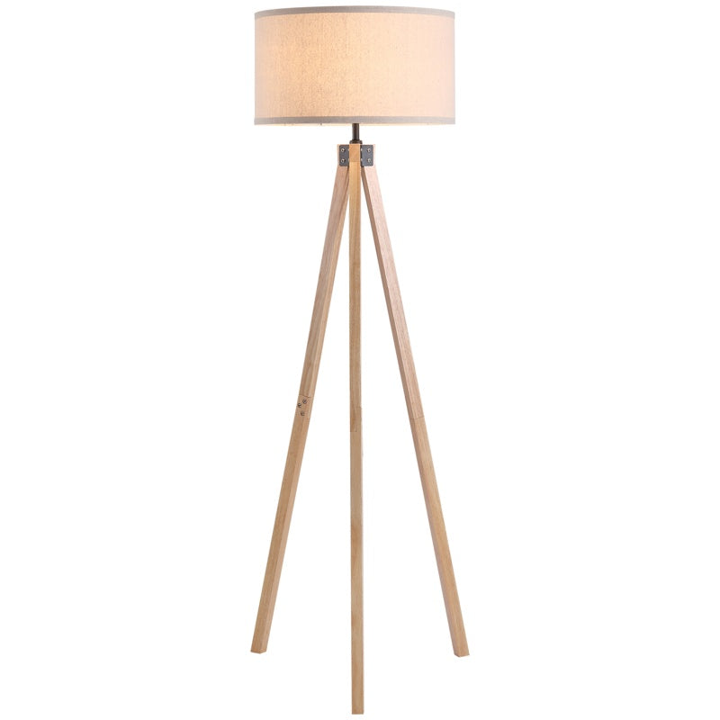 HOMCOM 5FT Elegant Wood Tripod Floor Lamp Free Standing E27 Bulb Lamp Versatile Use For Home Office - Beige