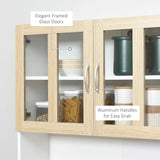 HOMCOM Modern Kitchen Cupboard, Freestanding Storage Cabinet Hutch with Central Drawer, 2 Glass Door Cabinets and Countertop, 180cm