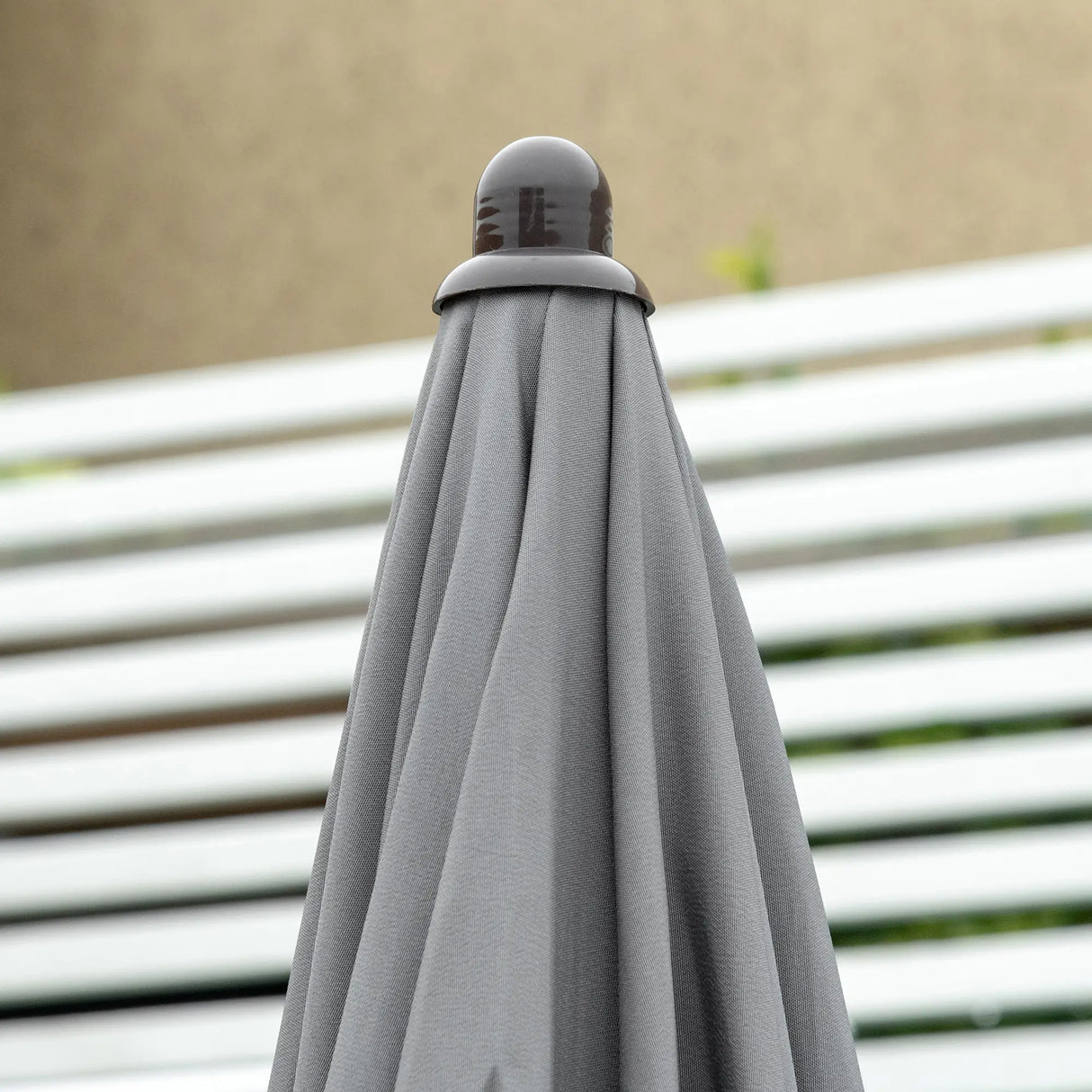 Outsunny 6 Piece Garden Dining Set with Umbrella, Outdoor Dining Sets with Parasol, 4 Folding Dining Chairs & Round Tempered Glass Table, Grey