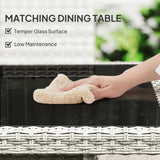 Outsunny Rattan Garden Furniture Set, Outdoor Dining Table and Chairs 4 Seater with Cushions, Square Tempered Glass Top, 4 Armchairs, for Balcony, Terrace, Conservatory, Mixed-Grey