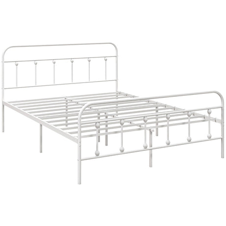 HOMCOM Double Minimalistic Metal Bed Frame - White