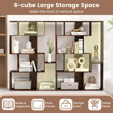 6-Cube Open-back Geometric Bookshelf with Anti-tip Kits-Coffee