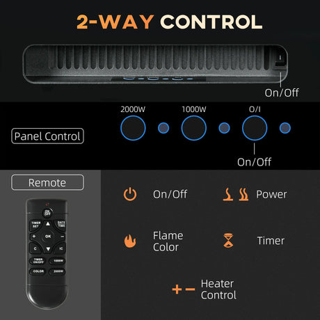 HOMCOM 102cm/40" Electric Fireplace, 2000W Recessed and Wall Mounted Electric Fire with Remote Control, 9 Flame Colour and Crystal, Black