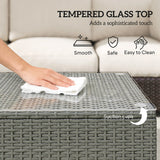 Outsunny Rattan Garden Coffee Table with Glass Top, Light Grey