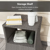 Outsunny Rattan Outdoor Coffee Table, Wicker Garden Patio Bistro Side Table with Umbrella Hole and Storage Space, Dark Grey
