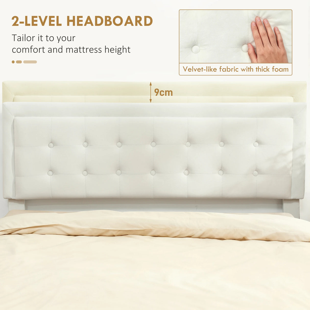 HOMCOM Double Ottoman Bed Frame, with Front Drawer - Cream