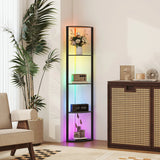 HOMCOM RGB LED Floor Lamp with Shelves, 4-Tier Dimmable Standing Lamp with Remote Control, Black