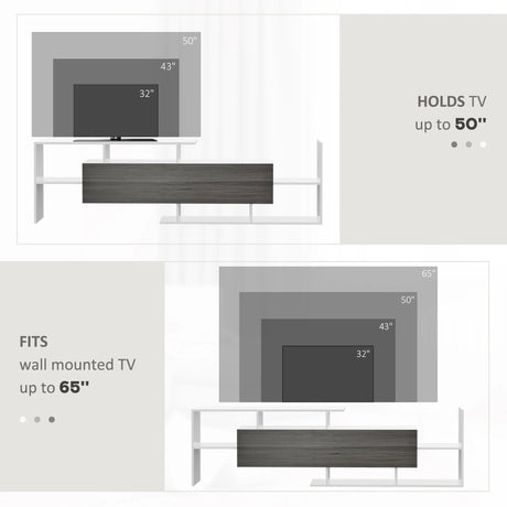 HOMCOM TV Cabinet with Wall Shelf for Wall-Mounted 65" TVs or Standing 40" TVs - White and Grey