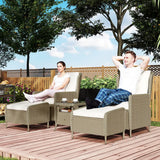 Outsunny Five-Piece Reclining Rattan Chair Set - Light Grey