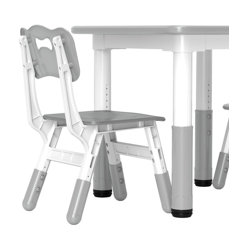 AIYAPLAY Height Adjustable Toddler Table and Chair Set, 3 Pcs Children Activity Table w/ 2 Chairs, for Playroom, Bedroom - Grey