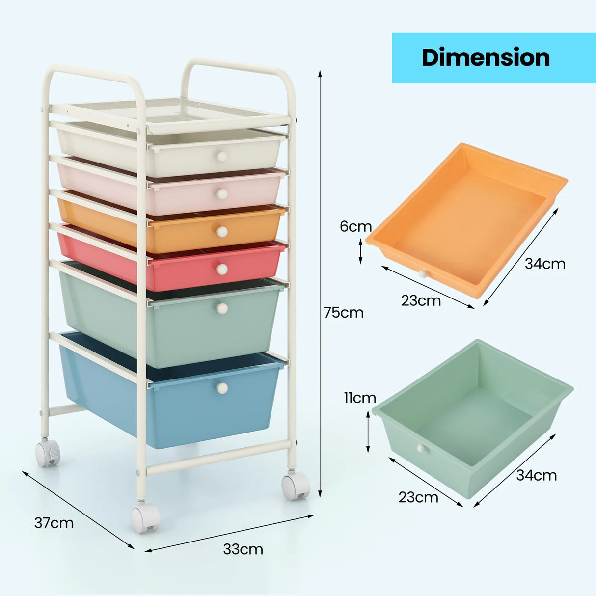 6 Drawers Rolling Storage Cart Organizer-Macaron
