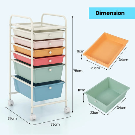 6 Drawers Rolling Storage Cart Organizer-Macaron