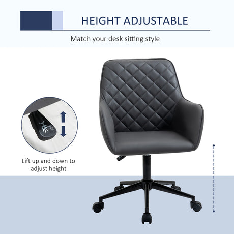Vinsetto Office Desk Chair, Leather-Feel Fabric Computer Swivel Chair with Rolling Wheels and Adjustable Height for Home, Grey