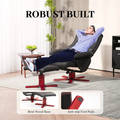 HOMCOM Faux Microfibre Leather Manual Recliner and Footstool Set - Black