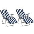 Outsunny 2Pc Folding Sun Loungers Set-Blue/White