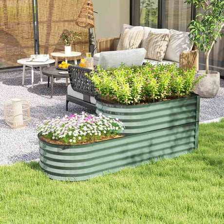 Outsunny Two-Tier Galvanised Steel Garden Planter - Light Green