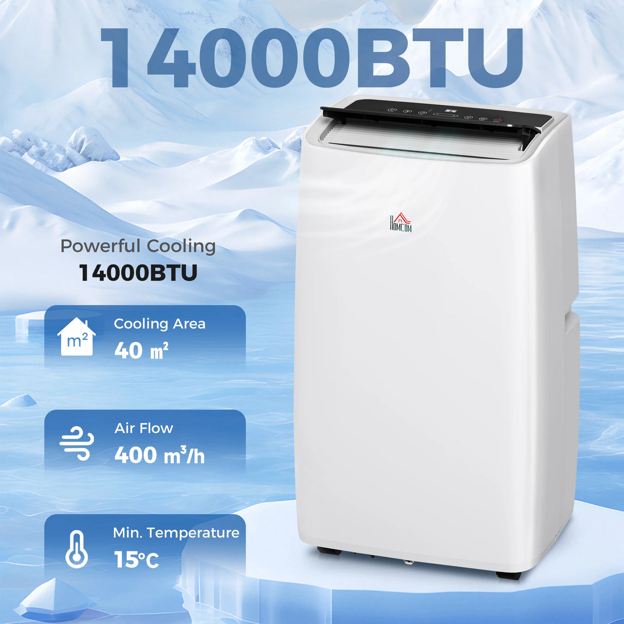 HOMCOM Portable Air Conditioner 14000 BTU, 4-in-1 Air Conditioning Unit, Dehumidifier, Cooling, Fan, Sleep Mode with 2 Speeds, Remote, LED Display, 24H Timer, Window Kit, Child Lock, 40m2, Cream